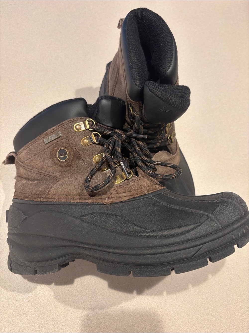 totes Brown and Black Waterproof Men's Winter Boots